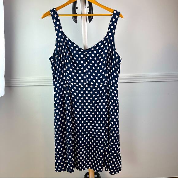 Modcloth Navy Blue Polka Dot Midi Dress - Picture 1 of 13